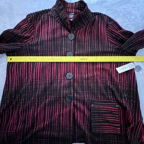 Ali Miles Womens Jacket Sz 3X Striped Art to Wear Wearable Art Red Black Stretch - Picture 7 of 12